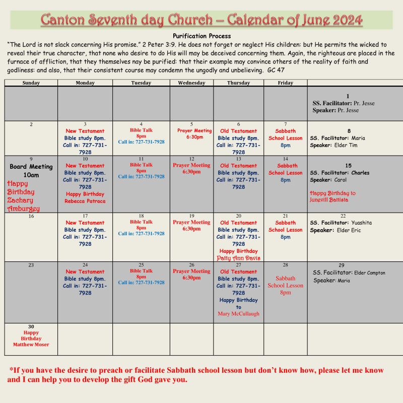 Monthly Calendar Canton SeventhDay Adventist Church Canton OH Monthly Calendar Canton SeventhDay Adventist Church Canton OH